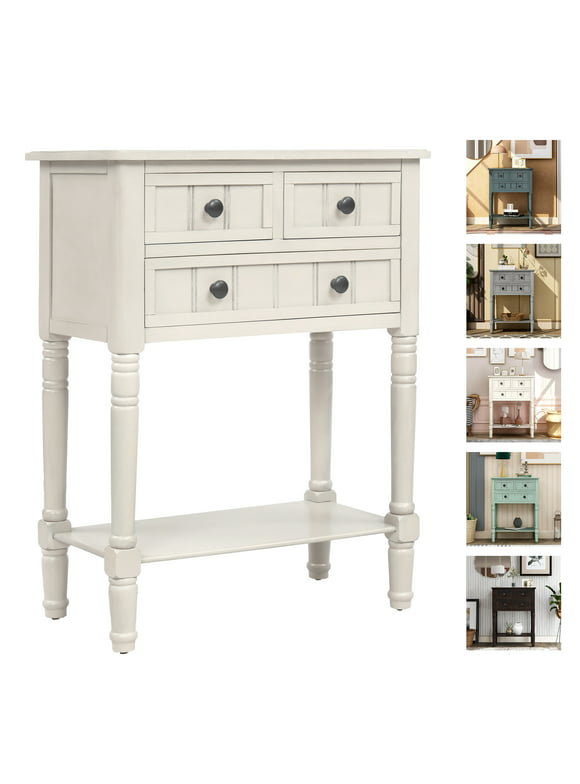 CJC Entry Console Table 24" Sofa Sideboard w/ Storage Drawers and Bottom Open Shelf, Ivory White