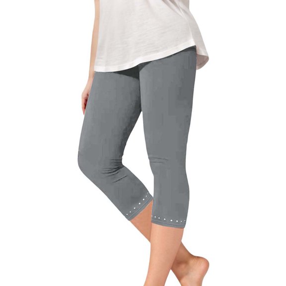 ZQUUVOU Girls Rhinestone Yoga Capris Solid Color Cute Workout Pants with Sparkle Stretch High Waisted Pants Teen Gray