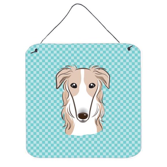 Checkerboard Blue Borzoi Aluminum Metal Wall Or Door Hanging Prints, 6 x 6 In.