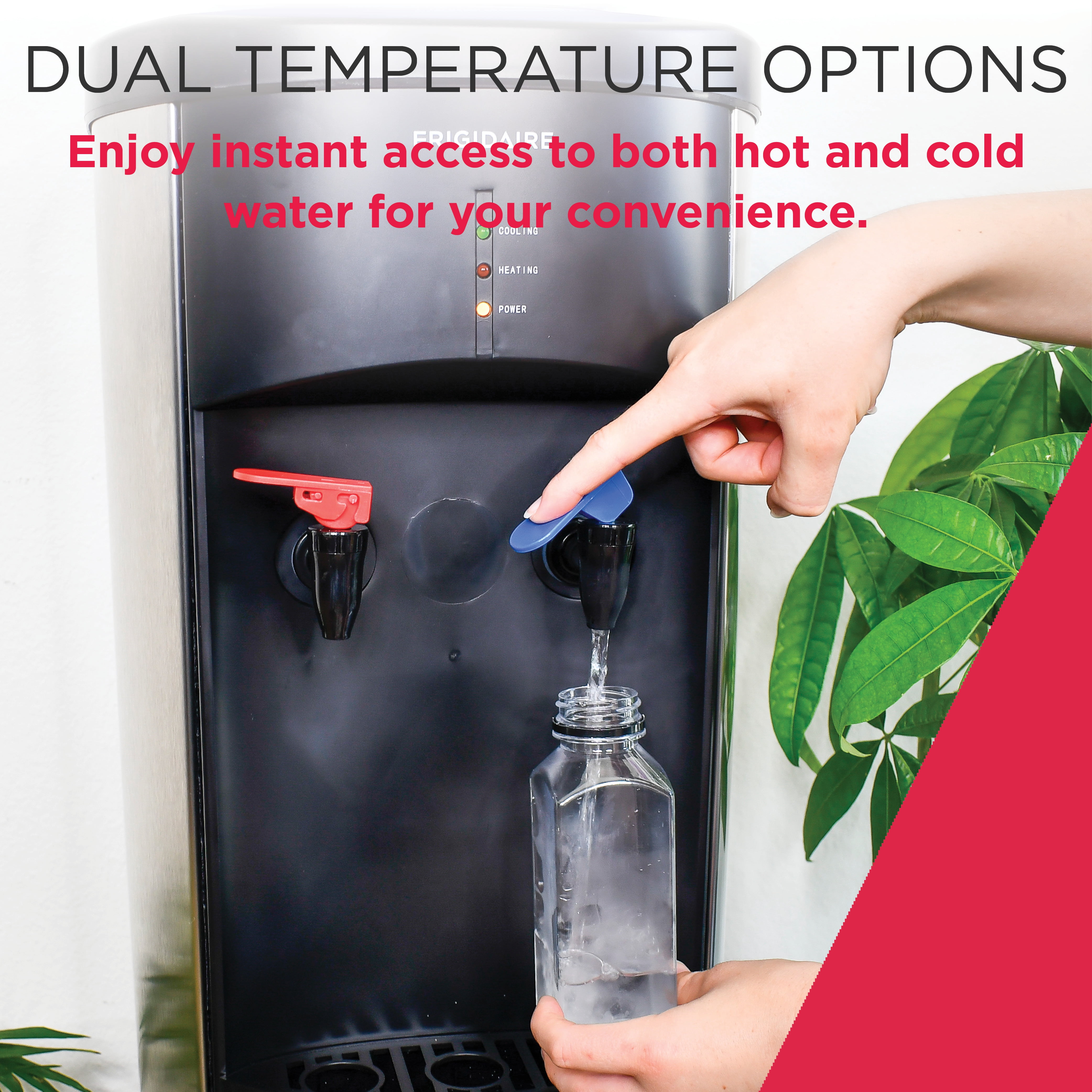 Frigidaire Top Load Hot & Cold Water Cooler Dispenser, Fits 3 and 5 Gallon Bottles, Stainless Steel