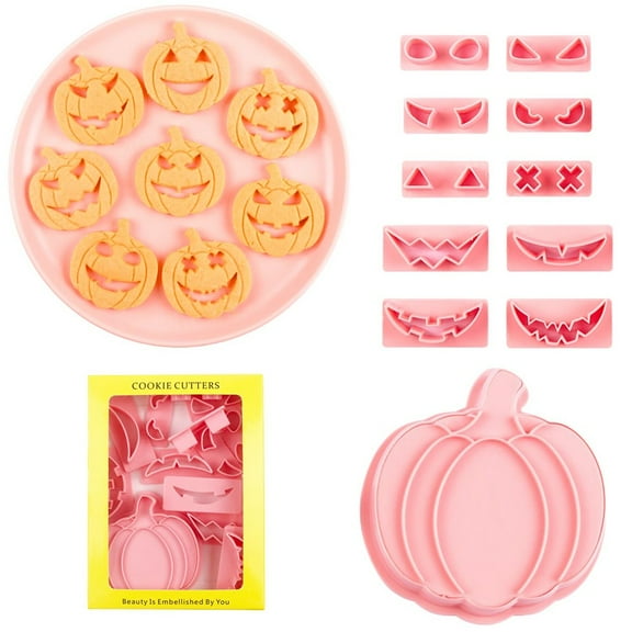 Halloween Cookie Stamp Set for Baking, 3D Pumpkin Head Cutters