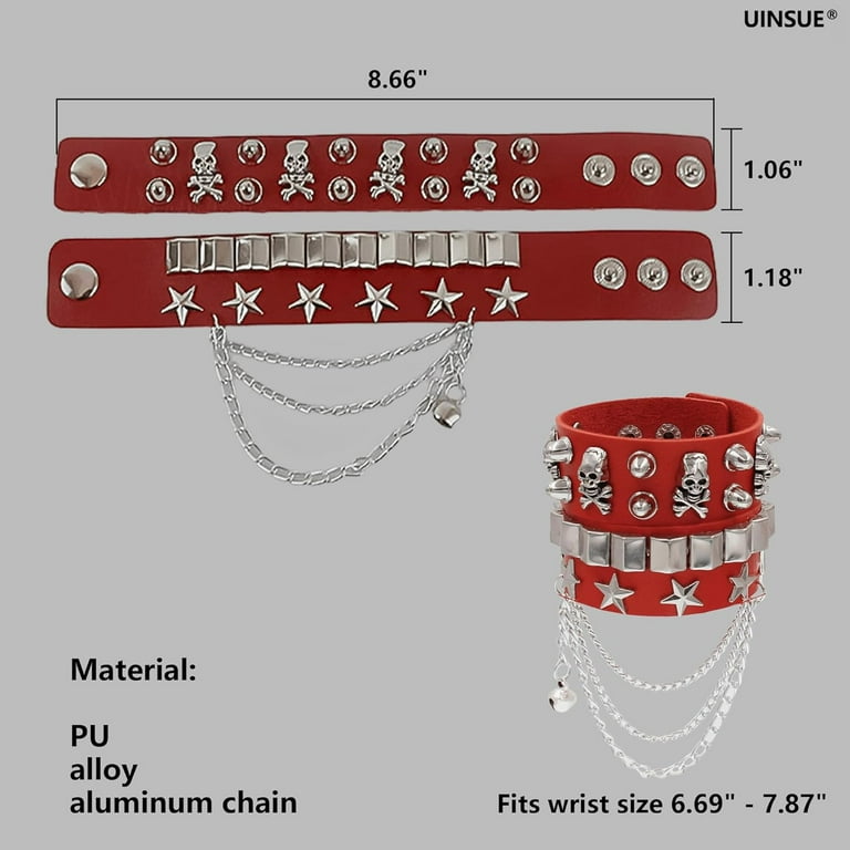 Leather Bracelet Combo Metal Star & Spike Inlay Grunge Leather Bracelet Combo Metal Star & Spike Inlay Grunge