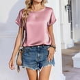thumbnail image 4 of laqbezok Women's Pink Satin Blouse, Crew Neck Dolman Sleeve Silk-Like Top, Casual Summer Fashion T-Shirt, Elegant Evening Tee, 4 of 4