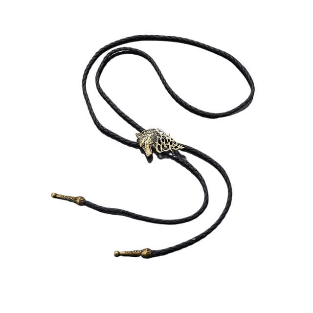 tamizeot Retro Rope Bolo Tie For Men Suitable For Daily Wear Fine Workmanship And Delicate Details Alloy Bolo Black Wolf Head