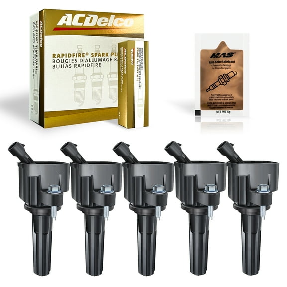 Ignition Coils & OEM Spark Plugs Kit Compatible with 2006–2009 Chevrolet Buick Rainier Hummer 3.7L 4.2L UF497 (5-Pack)   Free Anti-Seize Lubricant 5g