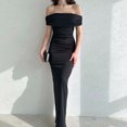 thumbnail image 4 of Vestido Amoldeado Al Cuerpo Vestido ajustado para mujer Vestido con hombros descubiertos con pliegues Traje de vacaciones sin espalda ajustado Cgtredaw Negro L para Mujer, 4 of 6