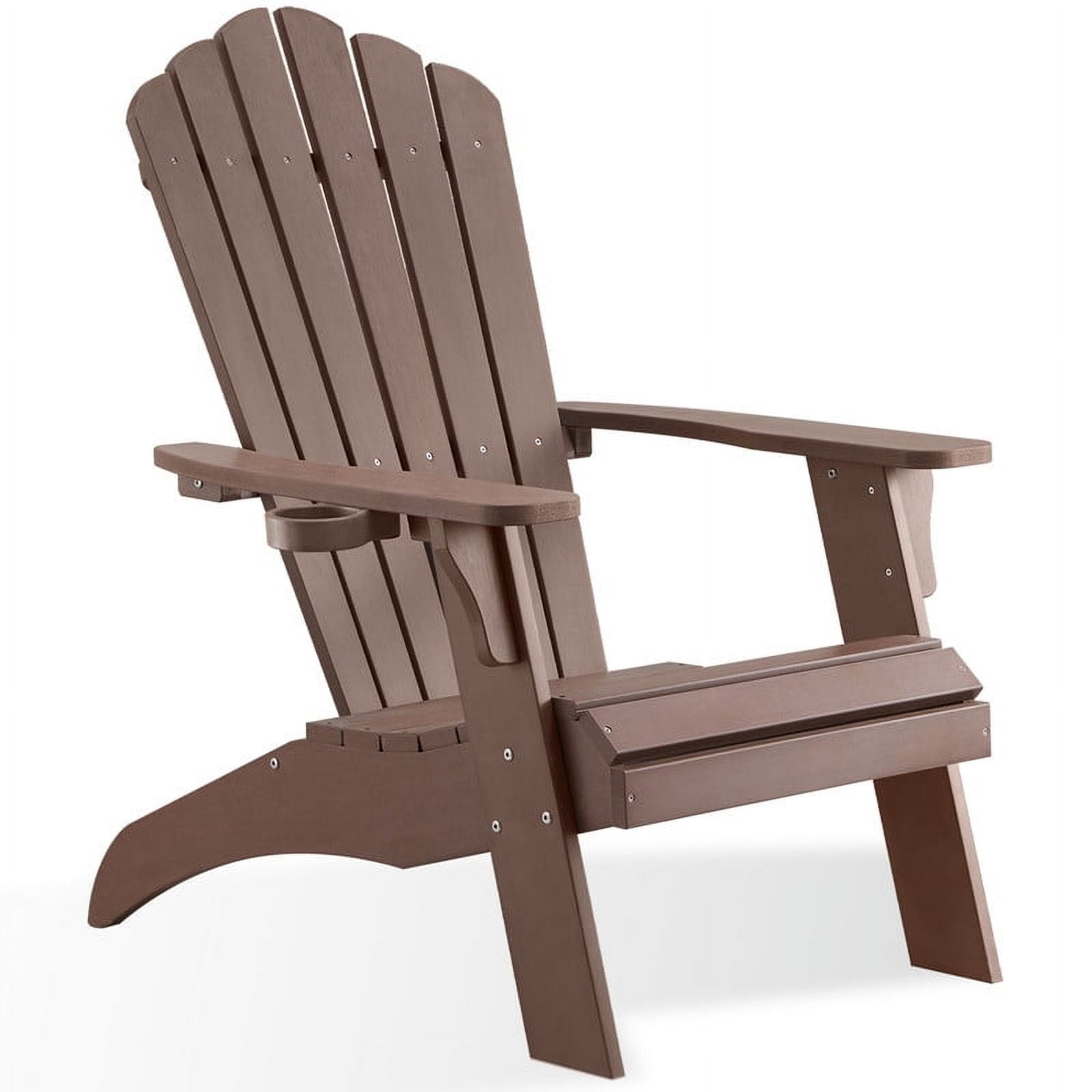 Adirondack Chair, Oversized Poly Lumber Fire Pit Chair with Cup Holder, 350Lbs Support Patio Chairs for Garden, Weather Resistant Outdoors Seating, Relaxing Gift for Father & Mother (Brown)
