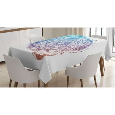 Ambesonne Galaxy Mandala Tablecloth Rectangular Table Cover, Moon and Planet, 60"x90", Multicolor