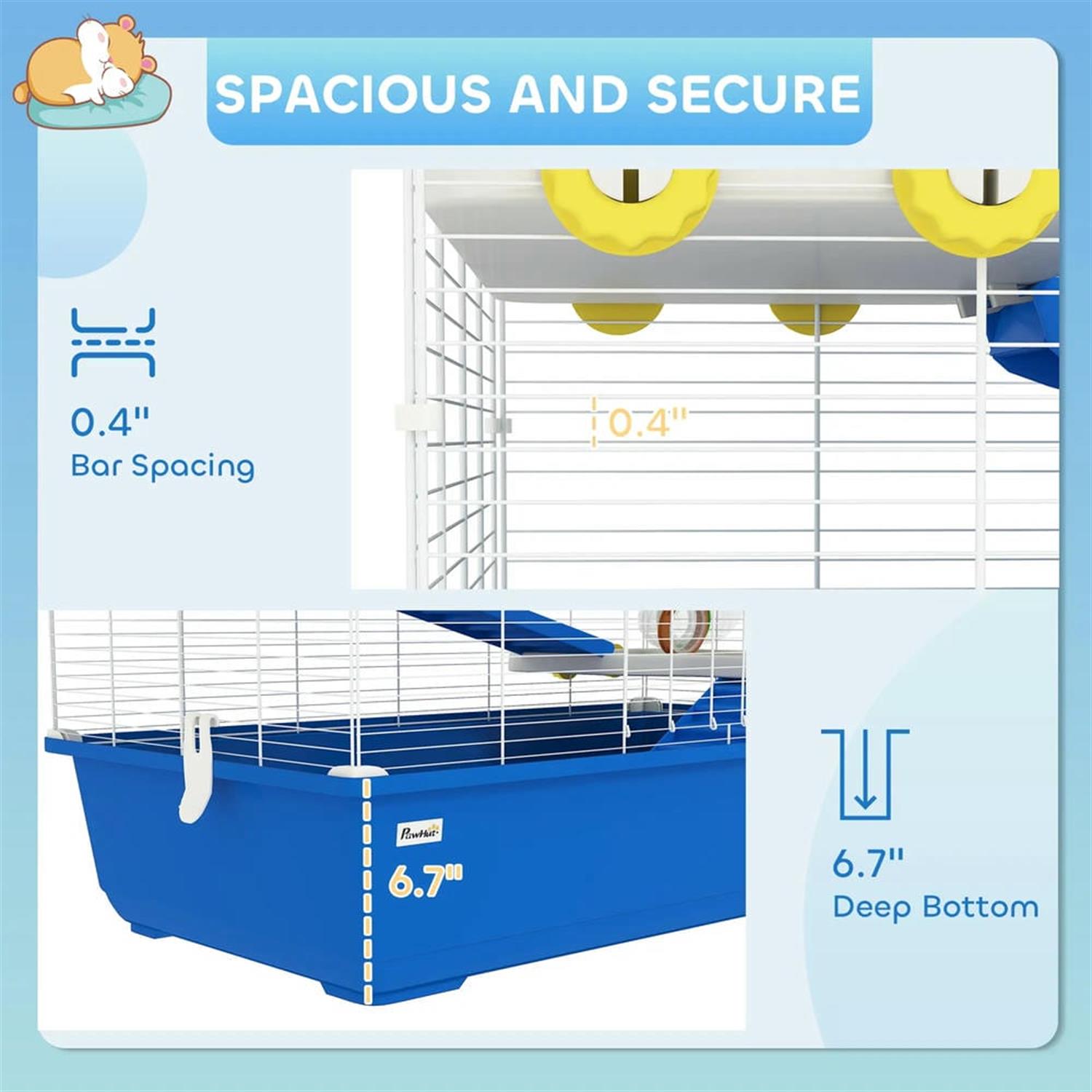 resenkos 30" Large Hamster Cage, Gerbil Cage with Tubes and Tunnels for Syrian Gerbil, 4 Tiers Small Animal Habitats Exercise Wheel, Water Bottle, Blue