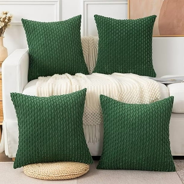 HAYAN UGASA Christmas Soft Corduroy Pillow Covers Pack of 4 Boho Stripe Decorative Pillow Covers Pillowcases 20x20 Inch Home Decor Modern Farmhouse for Sofa Living Room Couch Bed, Dark Green