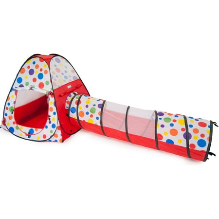 2 Piece Tote - eWonderWorld Polka Dot Teepee Ball Tent House with Tunnel and Safety Meshing for Child Play Visibility and Tote, 2 Piece