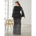 thumbnail image 6 of AURA Plus Size Sequin Round Neck Evening Gown Long Sleeve Elegant Slim Fit Formal Party Maxi Dress, 6 of 7