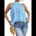 thumbnail image 2 of Blusa de Holgada Sin Mangas con Volantes en para Mujer Azul L, 2 of 9