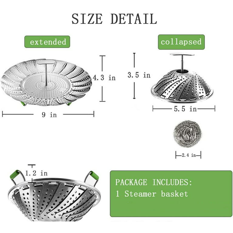 Vegetable Steamer Basket, Premium Stainless Steel Veggie Steamer Basket -  Folding Expandable Steamers to Fits Various Size Pot (Small Size:5.1 to  9) 