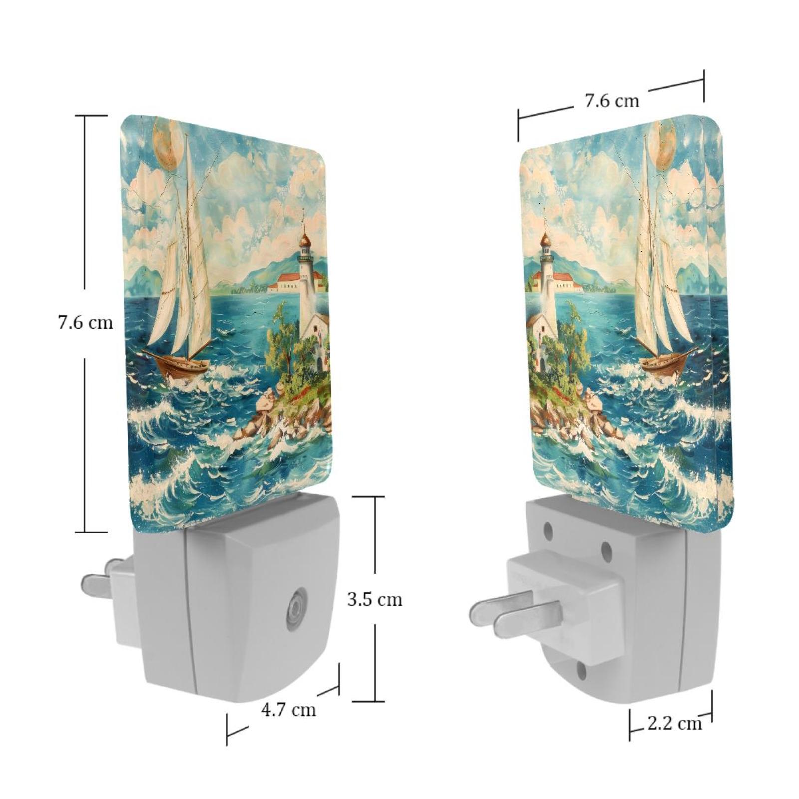 PhooArto Vintage Marine Nautical Landscape Plug in LED Night Light Auto Sensor Dusk to Dawn Decorative Night for Bedroom, Bathroom, Kitchen, Hallway, Stairs, Baby's Room, Energy Saving