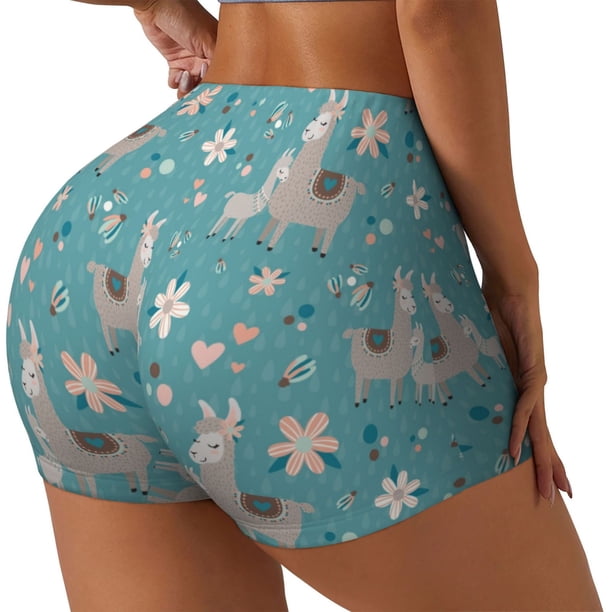 Fotbe Teal Mama Llama Shorts Sin Costuras – Shorts Deportivos de Cintura Alta para Mujer, Elásticos para Gimnasio, Yoga, Running o Ciclismo-Large