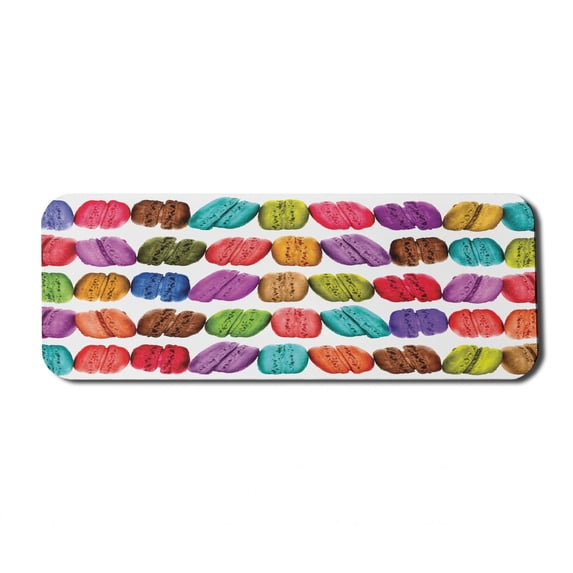 Colorful Computer Mouse Pad, French Macarons in a Row Coffee Shop Cookies Flavours Pastry Bakery Food Design, Rectangle Non-Slip Rubber Mousepad Large, 31" x 12" Gaming Size, Multicolor, by Ambesonne