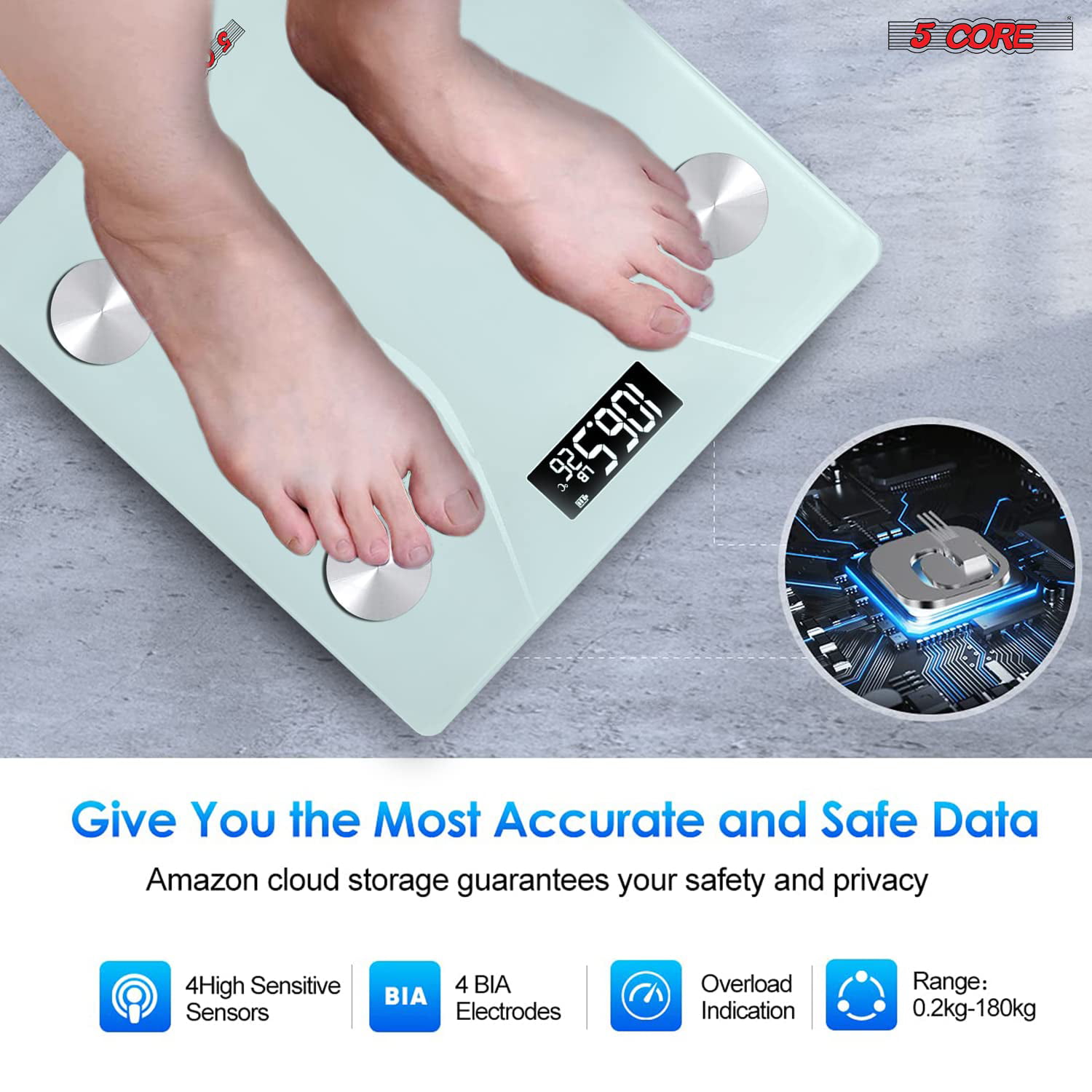 5 Core Digital Scale for Body Weight, Precision Bathroom Weighing Bath Scale,  Step-On Technology, High Capacity - 400 lbs. Large Display, Batteries  Included BS 01 B WH 
