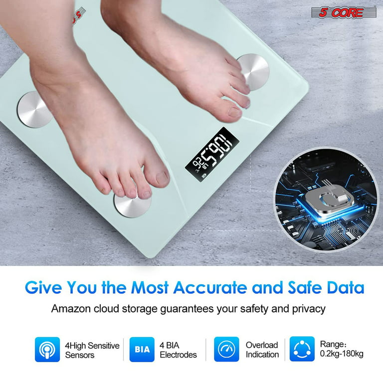 Rechargeable Digital Scale for Body Weight, Precision Bathroom Weighing  Bath Scale, Step-On Technology, High Capacity - 400 lbs. Large Display 5  Core BS 01 R WH 