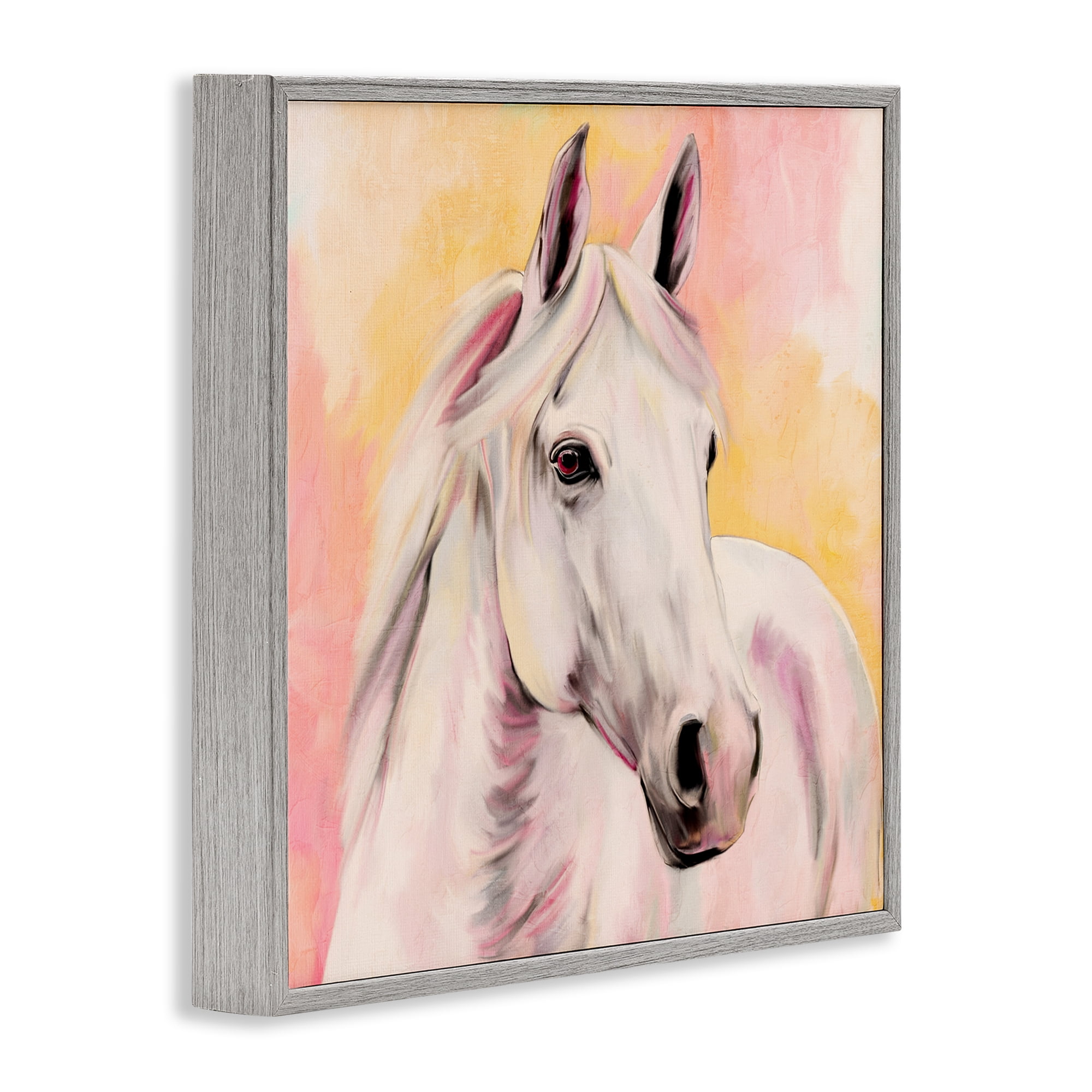 Sunset White Horse Gray Framed Giclee Art, design by Kim Allen