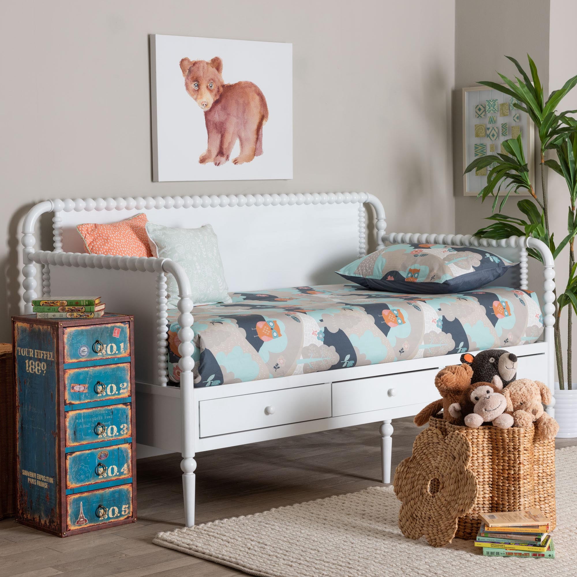 Baxton Studio Lucera Mid-Century Daybed, 3-Drawer, Full, White