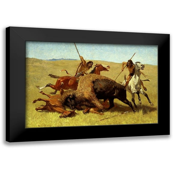 Remington, Frederic 14x11 Black Modern Framed Museum Art Print Titled - The Buffalo Hunt