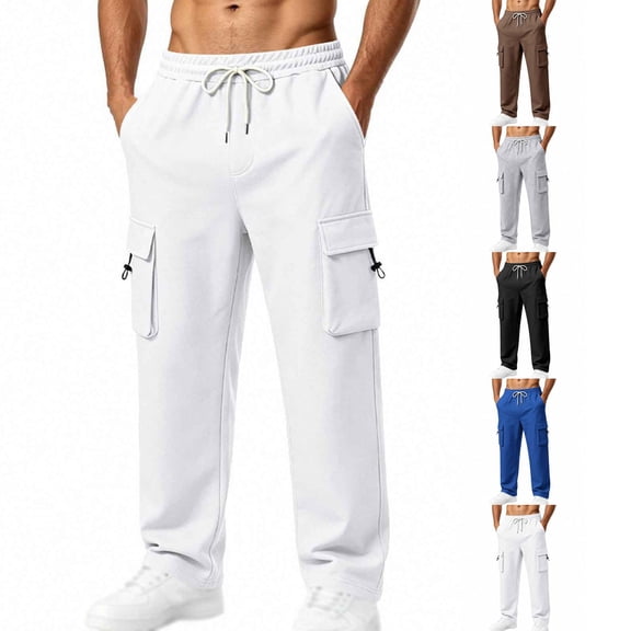 ThriftyPlait Mens Wide Leg Cargo Jogger Sweatpants Casual Elastic Drawstring Waist Multi Pocket Pants Straight Fit Daily Walking Outdoor Pants