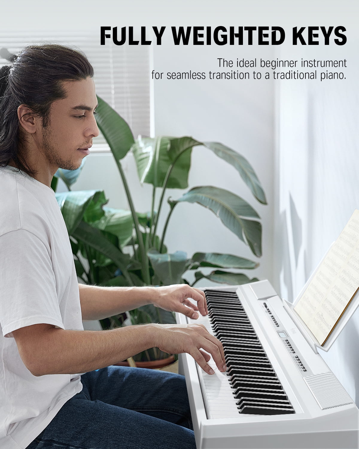 Donner DEP-20 Beginner Digital Piano 88 Key Full Size Weighted Keyboard, Portable Electric Piano with Furniture Stand, 3-Pedal Unit, White