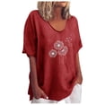 thumbnail image 3 of Alllist Women's Tops Red Floral Short Sleeve Scoop Neck T-Shirts Womens Shirts Under $5, 3 of 6