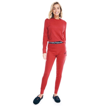 Nautica Womens Long Sleeve Waffle Thermal Set (Red Large)