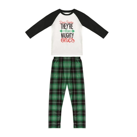 

Binpure Matching Family Christmas Pajamas Letter Raglan Tops + Plaid Pants