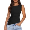 thumbnail image 1 of Remera PRETTYGARDEN sin mangas ajustada con frunces negra XXL, 1 of 8