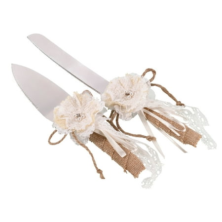 Wallace Rose Dinner Knife - Lillian Rose Rustic Burlap and Lace Knife & Server Set