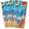 thumbnail image 6 of Unique Hello Summer Tea Towels 4 Pack Sandy Crabs Watermelon Kitchen Dish Cloth with Hanging Loop, 18"x28" Lint-Free Absorbent Towel for Kitchen Drying Wiping and Cleaning, 6 of 7