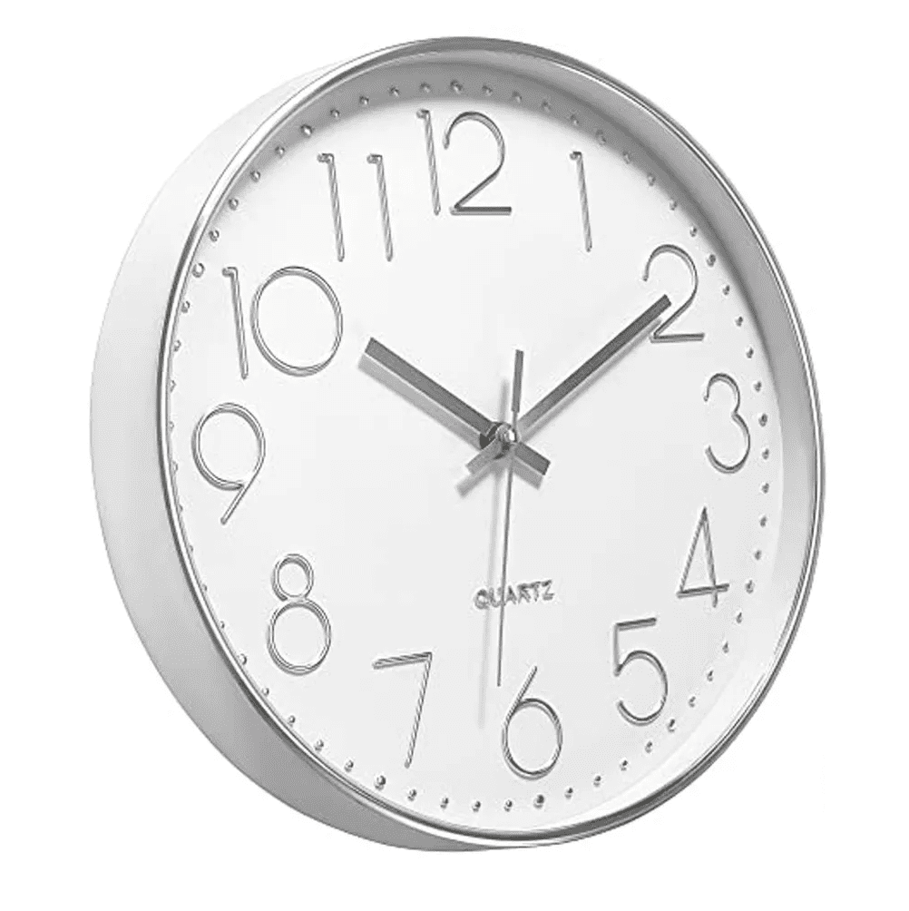 Reloj de Pared Grande Moderno y Silencioso Blanco/Plata BLOOSOM