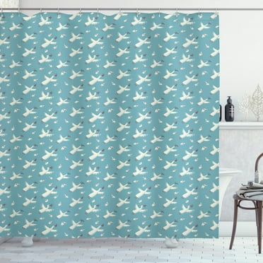 Ambesonne Party Shower Curtain, Flying Storks, 69"Wx75"L, Vermilion White Blue