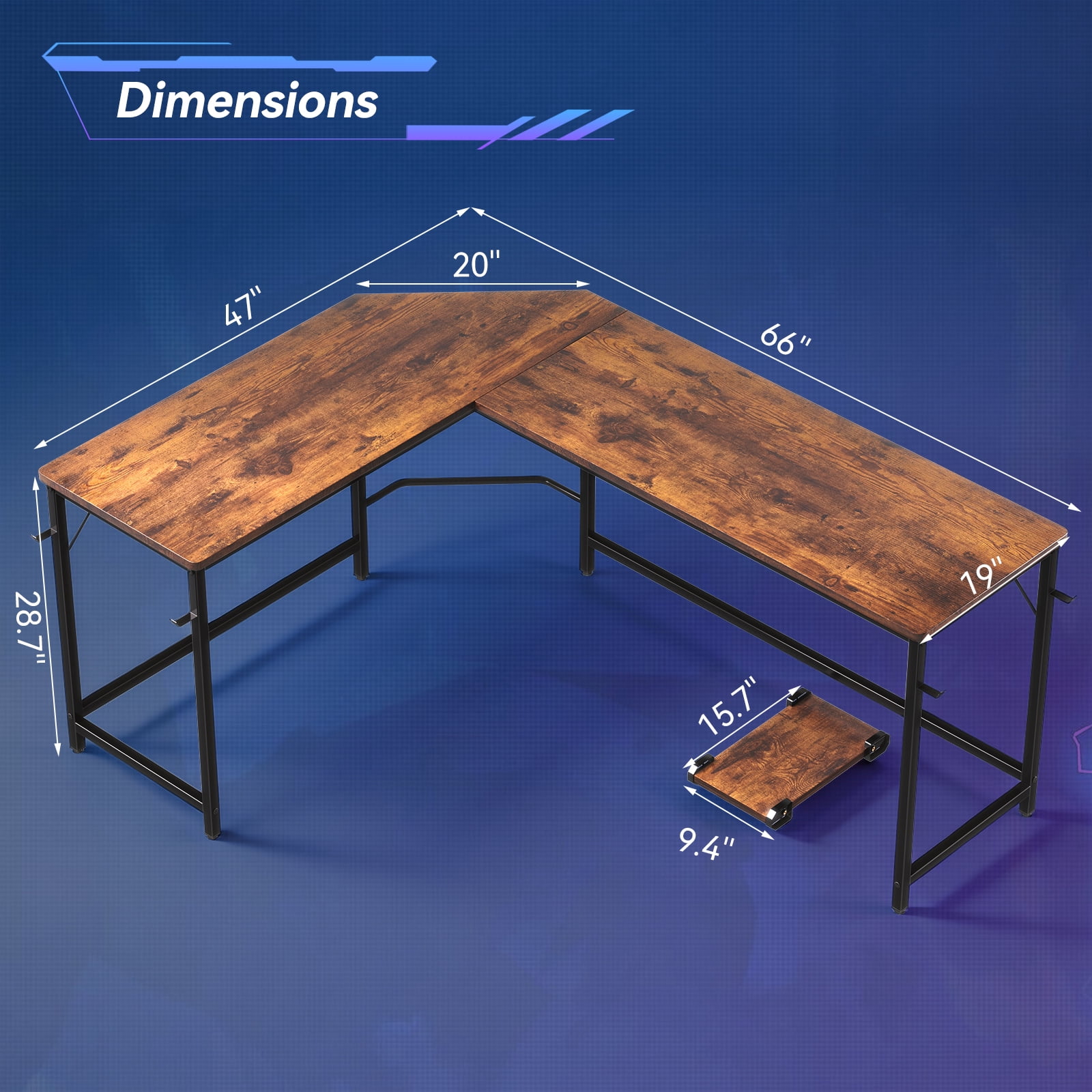 Gianna 66" L-Shaped Gaming Desk, Corner Computer Desk and Home Office Workstation, Sturdy Writing Desk for Gaming or Work