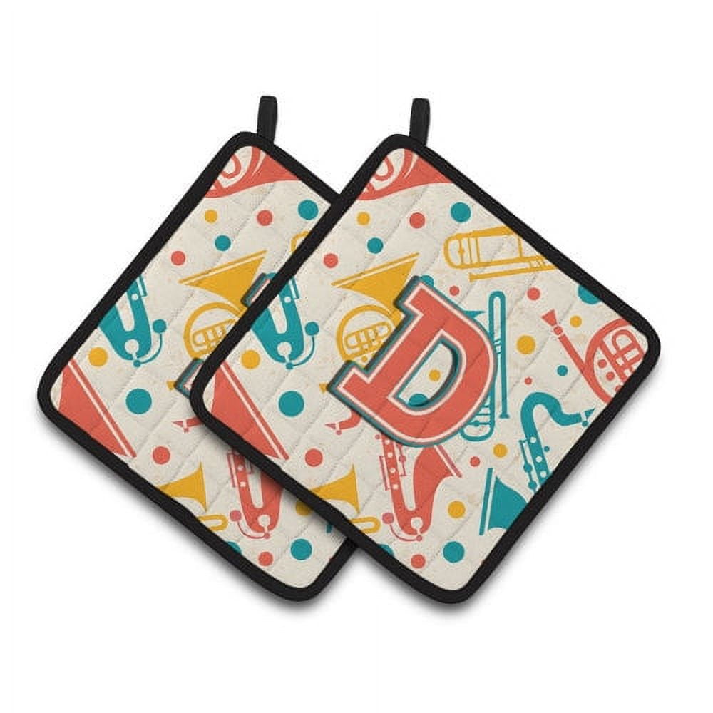 Carolines Treasures CJ2001-RPTHD Letter R Retro Teal Orange Musical Instruments Initial Pair of Pot Holders, 7.5 x 3 x 7.5 in.