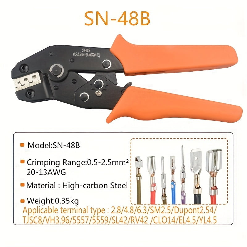 SN-48B Crimping Tool Set, Includes 135/270/600 Pcs 2.8/4.8/6.3mm Crimp Terminals, Insulated Sealed Cable Connector Crimping Pliers Set