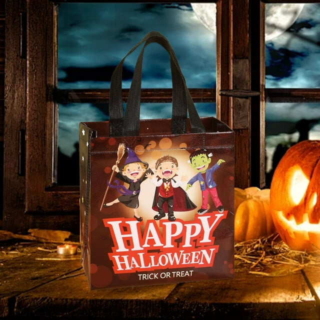 pstuiky Bolsa de regalo de Halloween no tejida con forma de calabaza linterna bruja castillo oscuro fiesta de Halloween