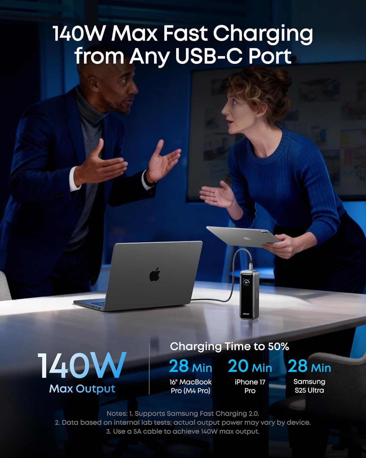 Anker Prime Power Bank, 20,100mAh 3-Port Portable Charger with 220W Max Output, Two-Way Charging, TSA-Approved, App Control, Compatible for MacBook, iPhone 17/16 Series, and More (Base Not Included)