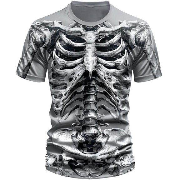 Bibifish Mens T Shirt Short Sleeve Crew Neck Skeleton Print Funny Tees Loose Fit Fall Halloween Casual Party Tops