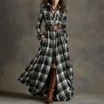 thumbnail image 3 of qucoqpe Plaid Maxi Dress for Women Fashion Vintage Lapel Long Sleeve Boho Dresses Loose Casual Buttons Belt Long Dress, 3 of 8