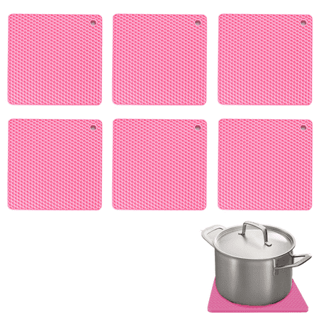 

Silicone Trivets for Hot Dishes Silicone Trivets for Hot Pots and Pans Square Silicone Pot Holders Mat Multi Purpose Heat Resistant Mats Set 6 Pink