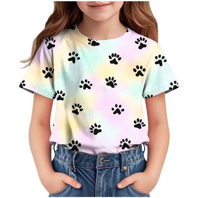 Zpanxa T-Shirts Athlétiques pour Filles Imprimé Étoile Col Rond Manches Courtes Haut Décontracté Polyester Spandex 13 Ans