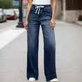 thumbnail image 2 of Bibifish Womens Jeans Dark Blue Drawstring Waist Wide Leg Denim Pants Side Pocket Soft Oversized Fit Casual Daily Outings Streetwear Trendy Jeans, 2 of 5