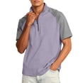 thumbnail image 3 of Havenx Zipper Polo Shirts for Men Short Sleeve Stand Collar Polos Mock Neck Quarter Zip Golf Tshirt Loose Fit Fashion Sports Casual Sweater Tops,Light Purple 4XL, 3 of 5