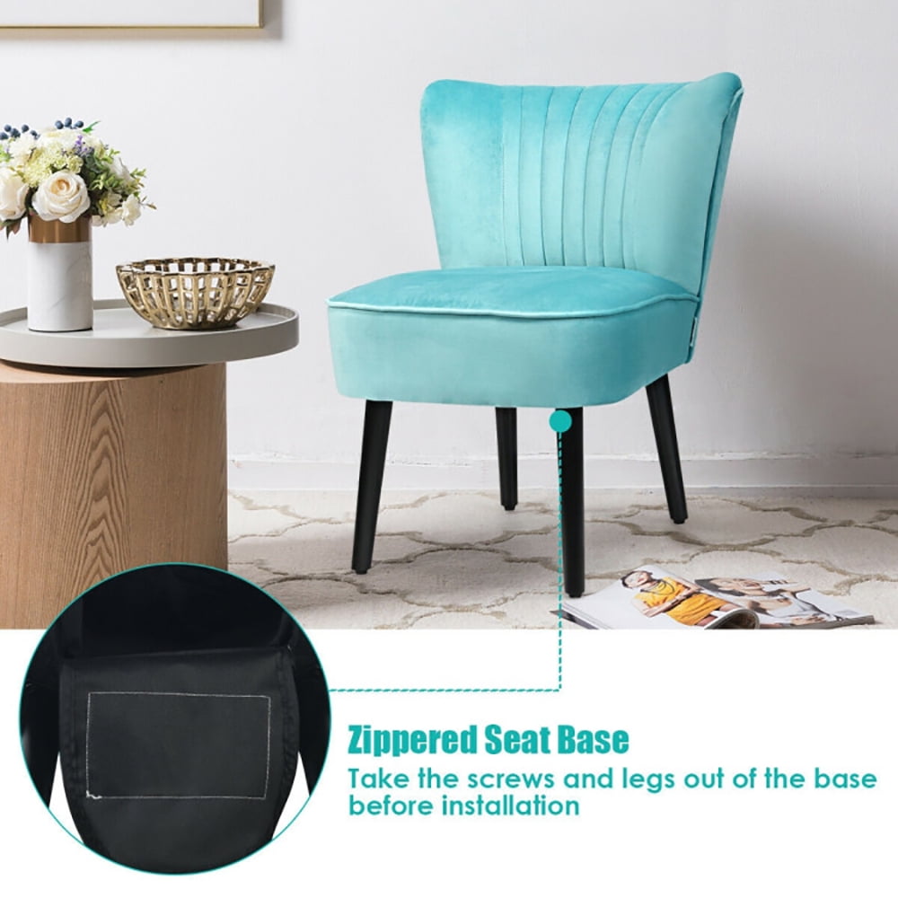 Finihen Upholstered Modern Armless Club Chairs, Set of 2 Upholstered Modern Leisure Club Chairs with Solid Wood Legs, Leisure Chairs Slipper Chairs for Living Room Bedroom, Turquoise