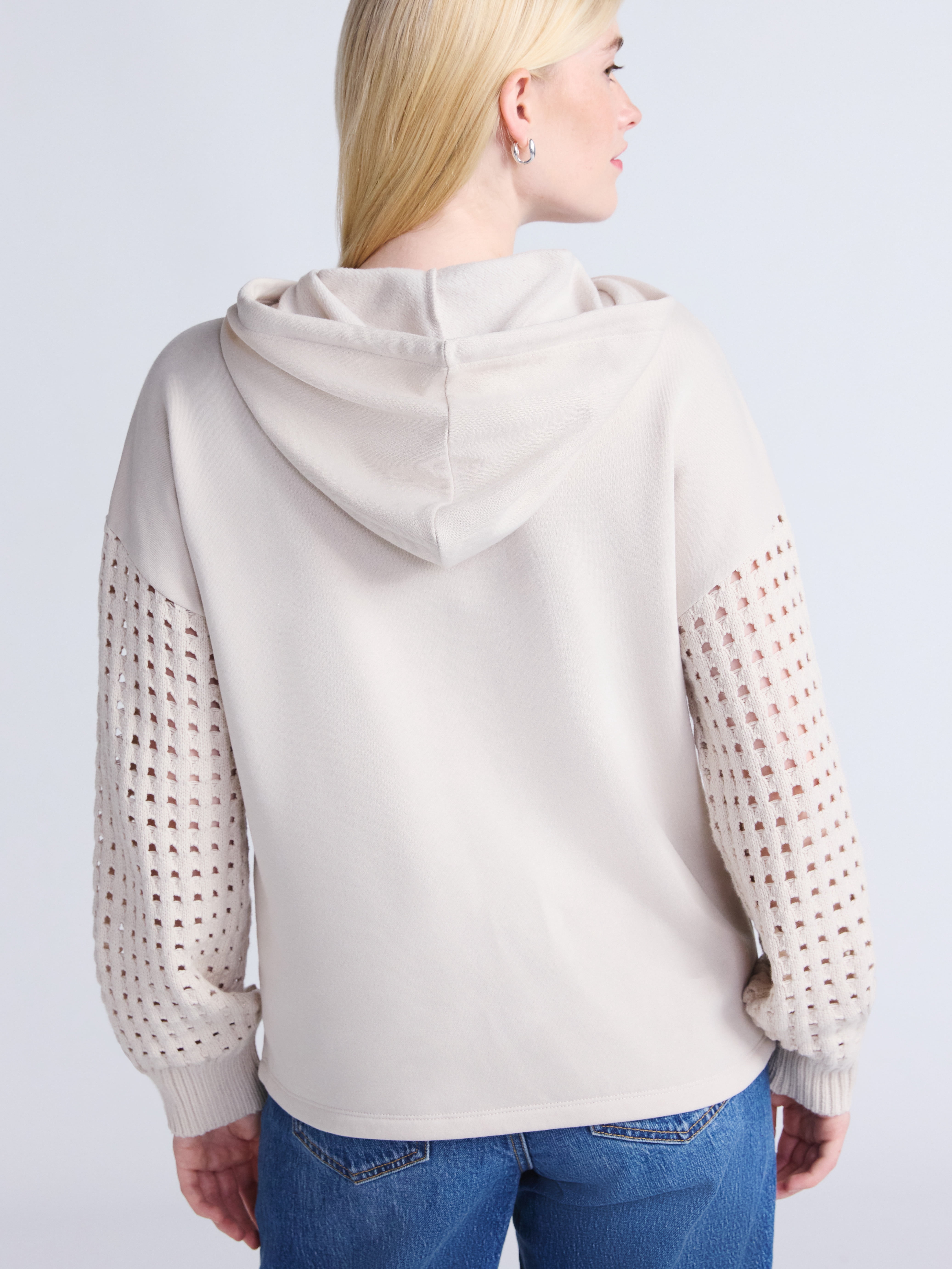 Time and Tru Women's Fleece Hoodie with Crochet Long Sleeves, Sizes XS-XXXL