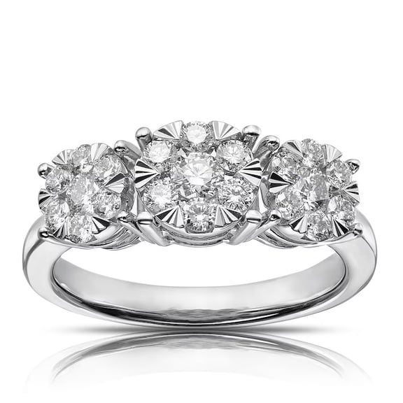 Women's Three Floral Diamond Engagement Ring, Gorgeous Round Cut Diamond Wedding Ring, Cluster Solitaire Diamond Ring For Her Birthaday Gift's, 2 Ct Simulated Round Cut Diamond, 14K White Gold Plated
